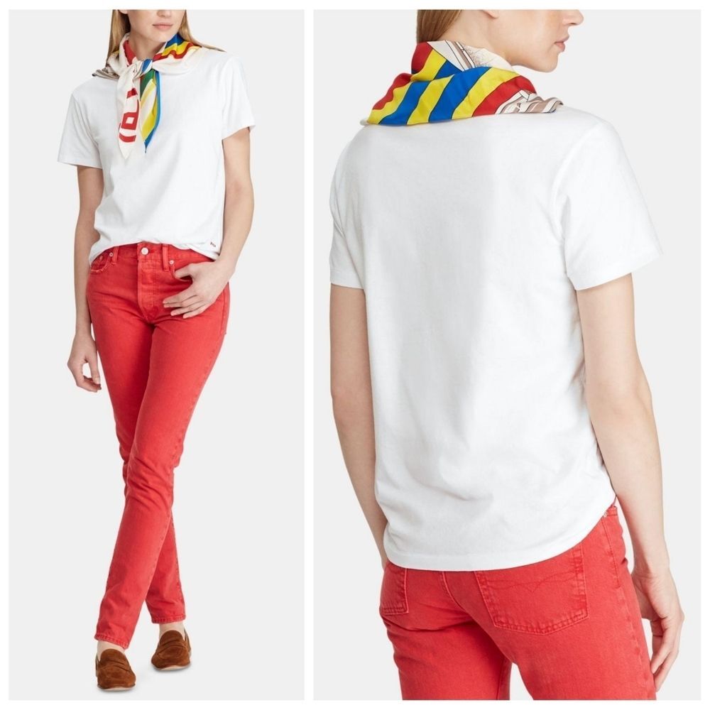 Polo Ralph Lauren|100% Silk Scarf White Short Sleeve T-Shirt, XL
